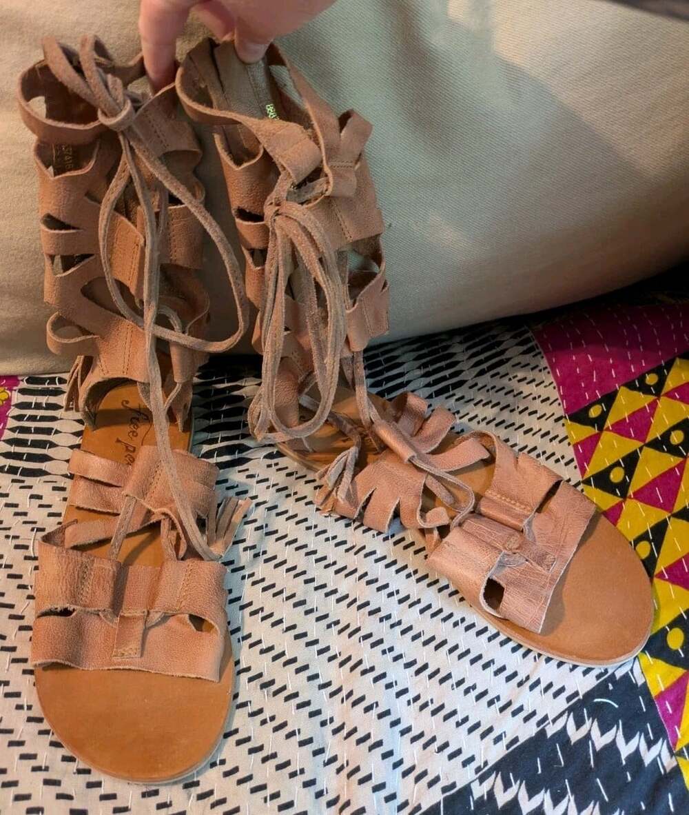 Size 9 Free People Mesa Verde Brown Leather Gladiator Sandals Boho